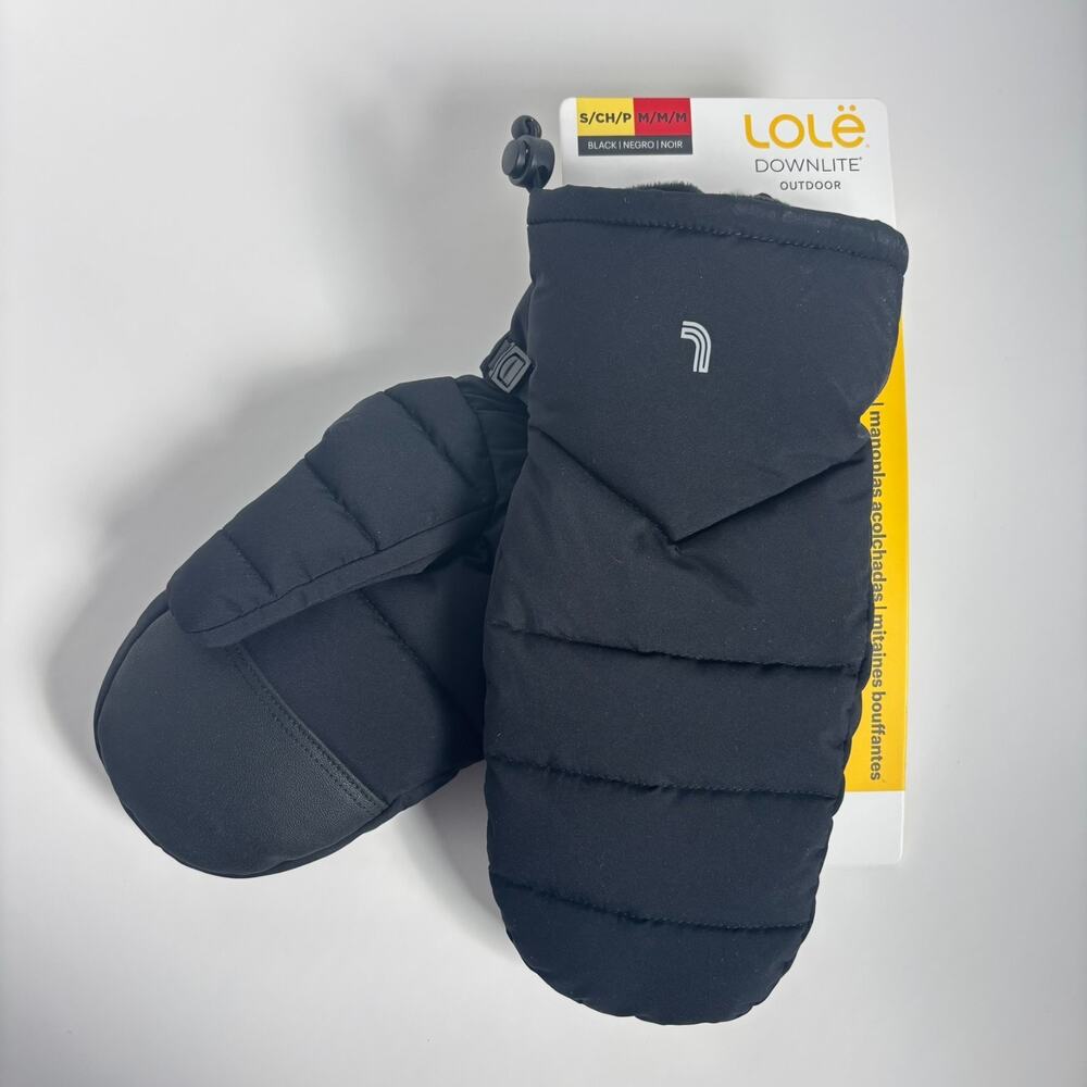 Lole Downlite Outdoor Puffer Mittens Black 80% Down Insulated S/M
